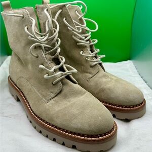 Beige Suede Lace-Up Ankle Boots